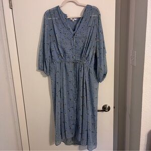 UNIQLO Periwinkle Floral Dress with adjustable waist and 3/4 sleeve